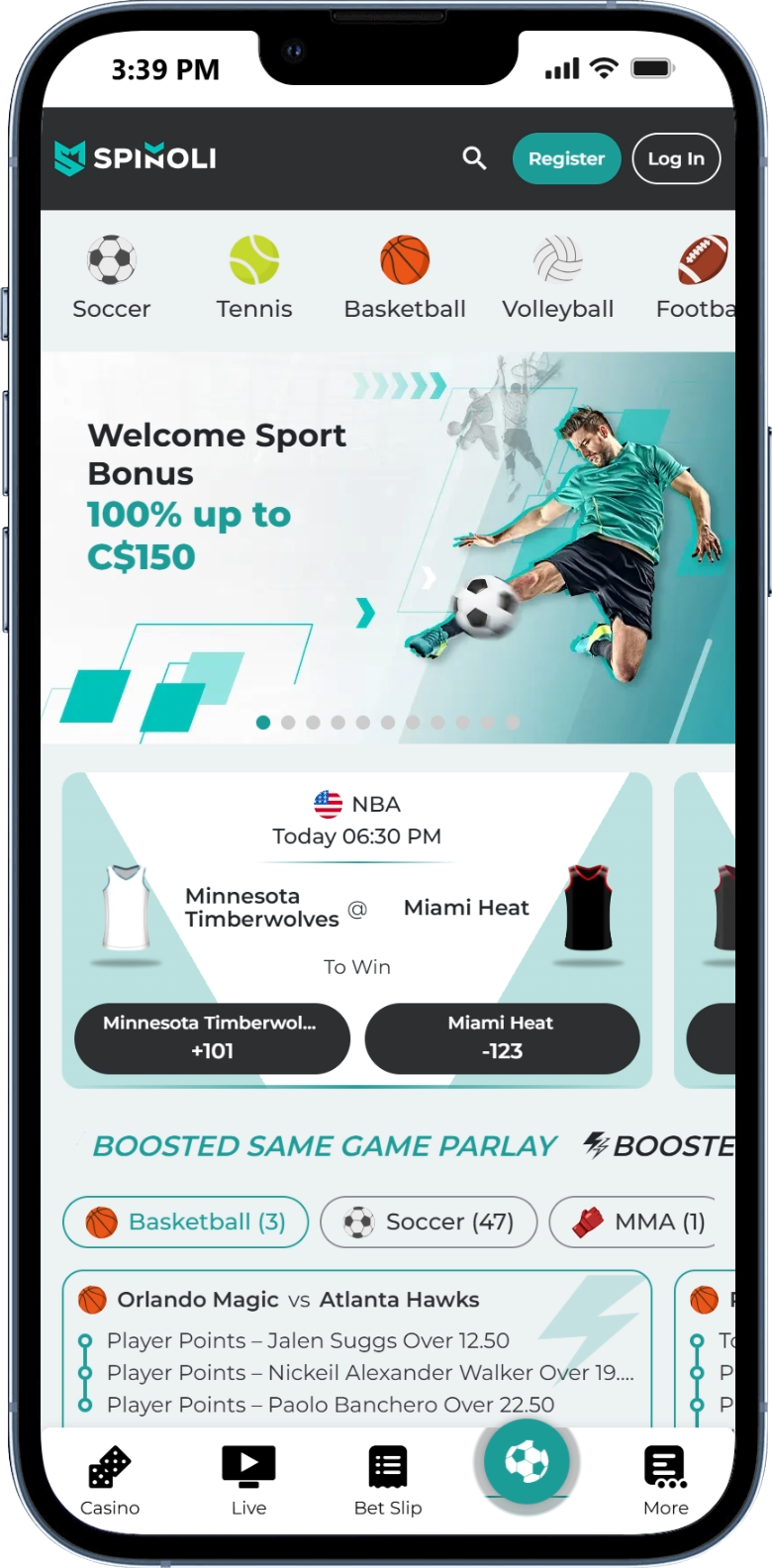 betting bonus spinoli